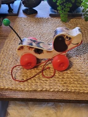 3 Toy Lot=Vintage Style Pull-Along Dog Toy in White and Red- 3 Toy Lot
